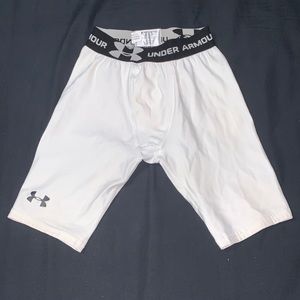 Kids white under armor compression shorts